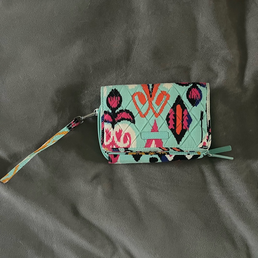 Vera Bradley Blue and Pink Geometric Wristlet